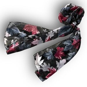 Sheer 80s Nagel Color Vibes Leaf Motif Ice-Blue Frosted White Plum Black Scarf